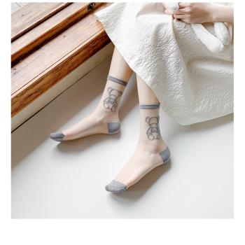 新款夏季襪子水晶襪玻璃絲襪日系韓國百搭襪子中筒襪棉底蕾絲襪子
