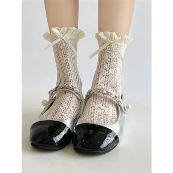 洛麗塔日系JK少女小腿襪蕾絲花邊網襪風琴邊蝴蝶結鏤空堆堆中筒襪