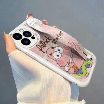 適用蘋果16手機殼腕帶海綿寶寶iphone15ProMax情侶新款12/13保護套11創意卡通14plus男女軟矽膠MINI防摔全包