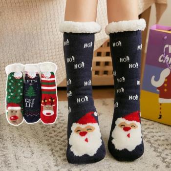 冬季家居可愛加厚襪睡眠保成人絨襪加絨#襪子珊瑚地板圣誕男女生