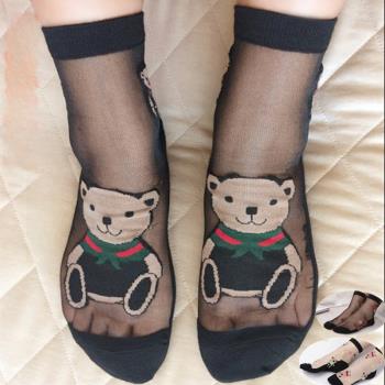 小熊水晶襪南韓超薄短絲襪純棉底中筒冰絲防滑防勾絲玻璃絲襪