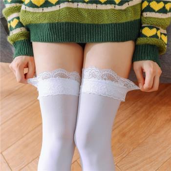 日系蕾絲小腿白絲襪花邊過膝長筒襪女學生甜美蝴蝶結及膝中筒絲襪