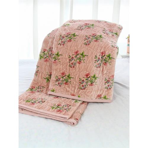 木槿花夾棉床蓋絨加厚床單蓋毯法蘭絨秋冬季雙面絎縫被蓋單件毯子