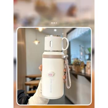 冬季保溫杯女生2023新款大容量帶蓋喝水杯316不銹鋼茶水分離杯子