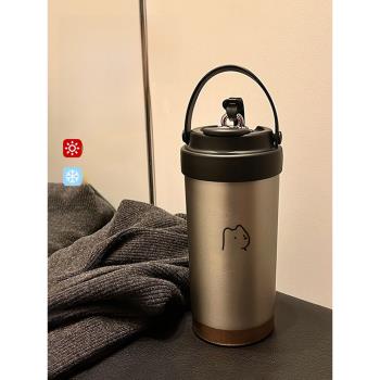 316不銹鋼陶瓷內膽車載隨手杯女便攜外帶咖啡杯大容量情侶吸管杯