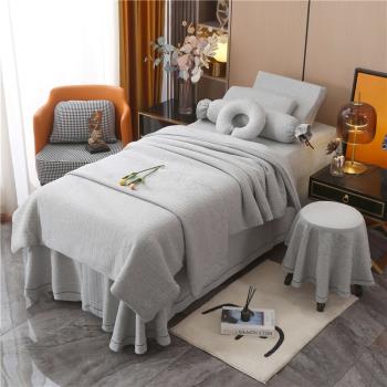 詩娜朵美容院新款針織棉簡約spa美容養生床罩美容床罩四件套灰色