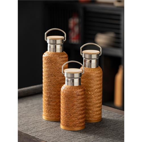 哲明手工竹編藤編不銹鋼保冷杯保溫壺食品級女杯保溫杯水杯小茶杯