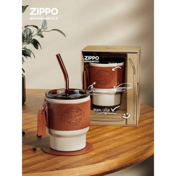 zippo保溫杯女士高顏值吸管咖啡杯316不銹鋼水杯子男生節日禮物
