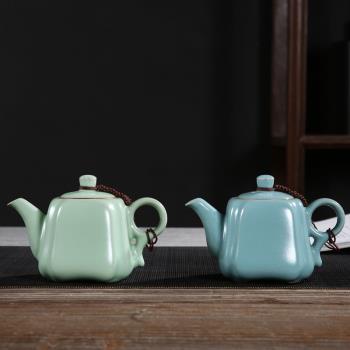 汝窯四方茶壺開片仿宋汝瓷復古手抓壺陶瓷茶具套裝蟬可養金絲鐵線