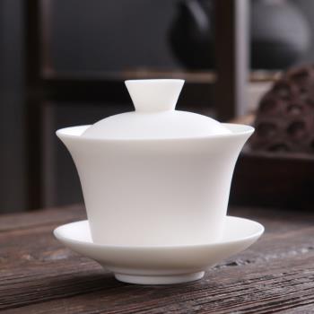 德化豬油白瓷三才蓋碗茶杯單個素燒羊脂玉高階功夫茶具泡茶碗帶蓋