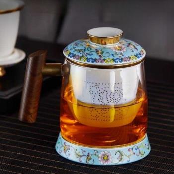 陶瓷茶杯男女復古創意茶水分離透明玻璃泡茶杯耐熱辦公室家用水杯