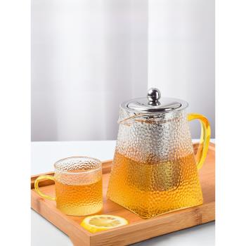 日式錘紋玻璃茶壺套裝耐高溫帶濾網加厚玻璃泡茶壺家用煮茶壺簡約