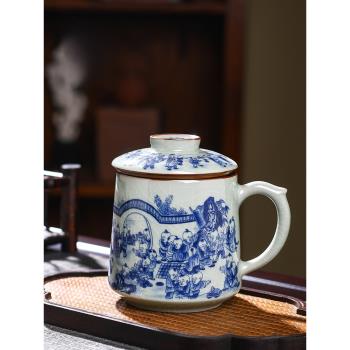 景德鎮陶瓷帶把手辦公室個人專用泡茶杯大容量水杯老陶泥家用杯子