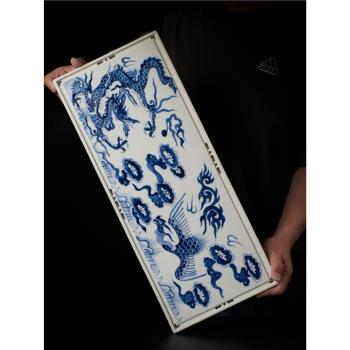 景德鎮龍紋青花長方型中式陶瓷