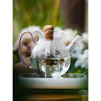 花口玻璃執壺木塞試管泡茶器高硼矽耐熱白茶煮茶壺創意圍爐煮茶壺