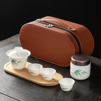 羊脂玉白瓷功夫茶具套裝蓋碗茶杯戶外便攜旅行茶具禮盒印logo