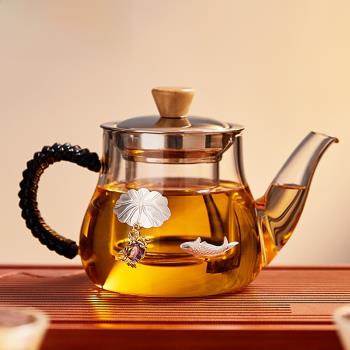 purminerals茶壺玻璃泡茶壺2024新款加厚耐高溫純手工鑲銀煮茶壺