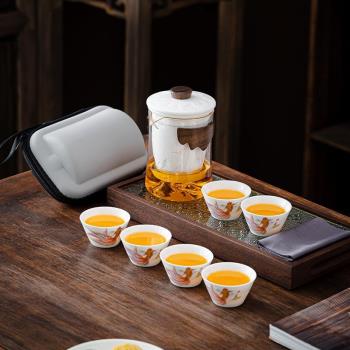 玻璃旅行茶具套裝便攜一壺六杯戶外快客杯陶瓷茶具禮品羊脂玉白瓷