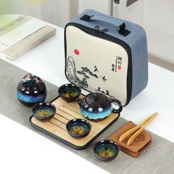 功夫茶具套裝茶盤家用旅行茶具戶外便攜式泡茶壺陶瓷節慶禮品