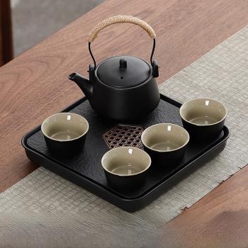 輕奢家用仿烏金瓷石茶盤茶具小型茶臺儲水排水式干泡臺烏金石茶盤