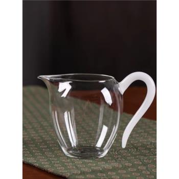 純手工加厚耐熱玻璃公道杯帶把景德鎮功夫茶具配件家用大號分茶器