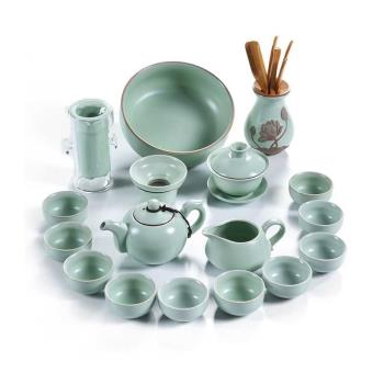 日本FS汝窯茶具家用整套陶瓷功夫茶具茶杯蓋碗茶壺哥窯開片茶具