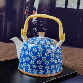 酒店熱帶青花茶壺冷泡大!涼水餐廳容量過濾家用花茶提梁陶瓷號耐