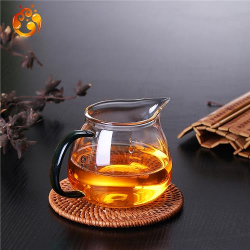宏鑫源品牌G336加厚公杯 公道杯 高硼硅耐熱玻璃 分茶器 彩色把手