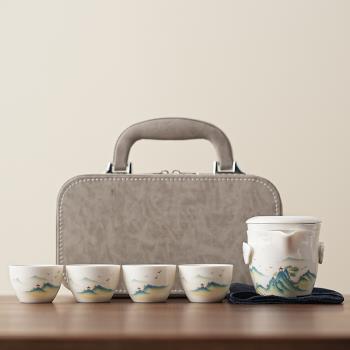 羊脂玉白瓷旅行茶具套裝車載戶外旅游便攜式功夫茶具快客杯泡茶壺