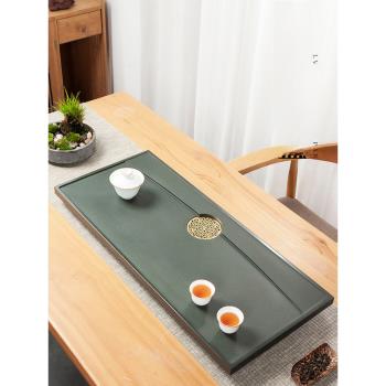 新中式天然烏金石茶盤現代簡約綠松石輕奢家用干泡盤整塊茶具托盤
