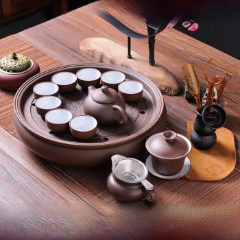 宜興紫砂功夫茶具套裝家用客廳潮汕陶瓷儲水茶盤紫砂壺茶杯泡茶壺