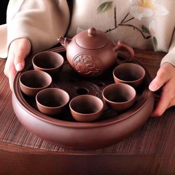 紫砂功夫茶具套裝家用客廳辦公簡約泡茶茶具陶瓷茶盤大號茶壺茶杯