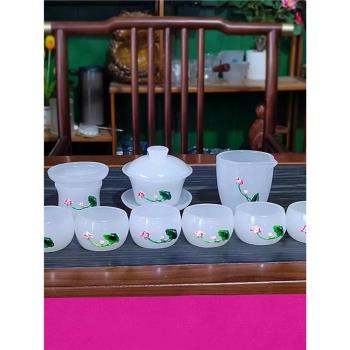 中式琉璃茶杯套裝功夫茶具家用客廳辦公室禪意玉瓷蓋碗高階禮盒裝