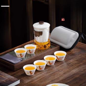 玻璃陶瓷旅行茶具套裝便攜一壺六杯戶外快客杯禮品羊脂玉德化logo