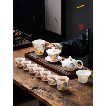 德化高檔白瓷功夫茶具2024新款家用手繪羊脂玉瓷陶瓷茶壺泡茶茶壺
