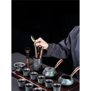 高檔中式復古百福紫砂功夫茶具套裝防燙側把壺辦公室家用喝茶整套