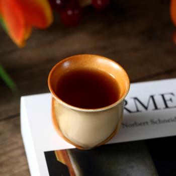 仿古柴燒窯變品茗杯陶瓷流釉茶杯個人杯中式功夫茶具主人杯單杯