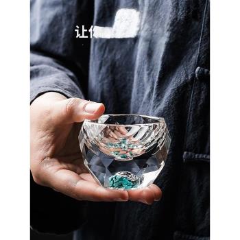 創意無鉛水晶玻璃茶杯綠松石立體切割品茗杯茶具水杯白酒杯復古