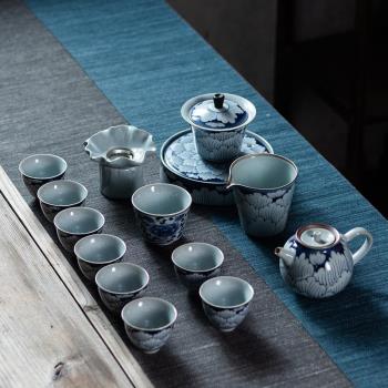 圣德賽富貴牡丹青花瓷茶具套裝 中式復古茶壺蓋碗整套家用陶瓷功