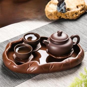 紫砂功夫茶盤家用簡約托盤儲水式小型茶臺陶瓷干泡臺壺承茶具套裝