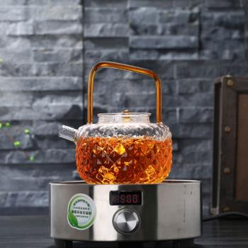 日式高硼硅玻璃茶壺茶具加厚透明家用耐熱電陶爐煮茶燒水提梁壺