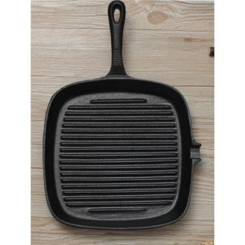 加厚 鑄鐵牛排煎鍋不粘條紋平底鍋家用無涂層專用牛扒鐵板燒煎盤