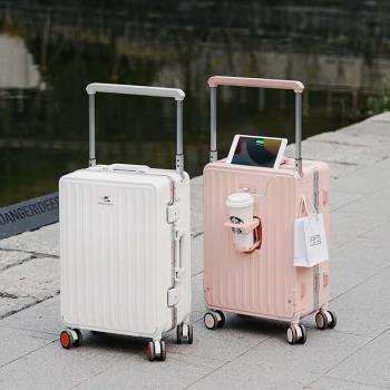 多功能行李箱水杯架拉桿箱充電鋁框旅行箱靜音萬向輪男女學生皮箱