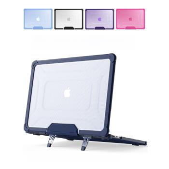 適用macbook air15保護套pro13英寸14寸m2m1 2023筆記本外殼蘋果電腦殼硬TPU包邊帶支架散熱透明防摔送鍵盤膜