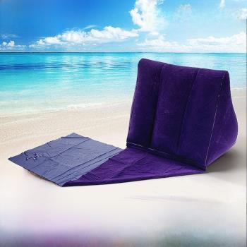 XPPVC植絨三角形靠枕戶外沙灘海邊充氣靠墊旅行充氣枕頭