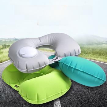 按壓式充氣枕自動充氣u型枕牛奶絲便攜u型充氣枕TPU護頸枕新品