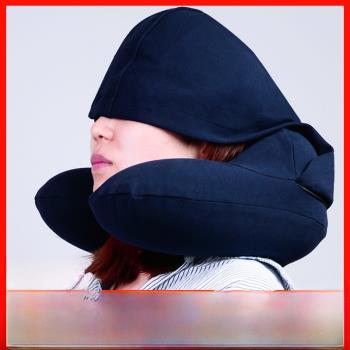 帶帽充氣枕U型枕旅行枕旅游用品頭枕脖枕坐車護頸枕頭三寶套裝