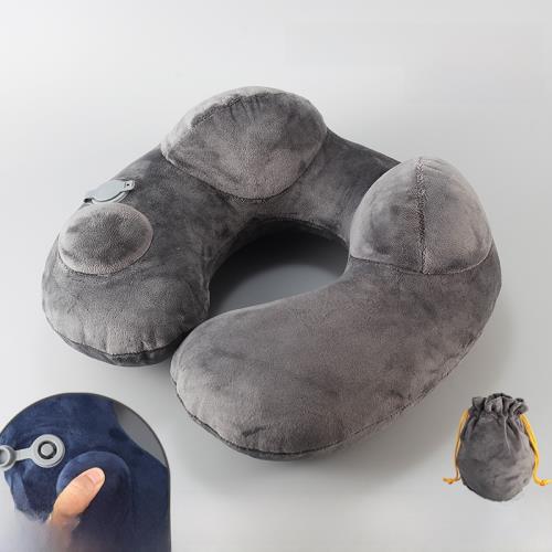 新品深圳市新品新品u型枕頭充氣枕水晶絨汽車旅行枕按