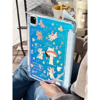九點半藍色守護天使適用ipad保護套2025新款air7保護殼ipadPro蘋果亞克力平板12.9寸11/mini6/7第11代帶筆槽