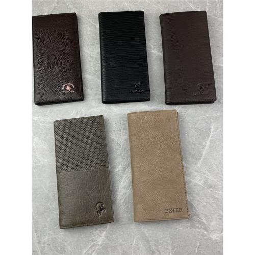 庫存尾單撤柜微瑕多品牌logo男款頭層牛皮長款多卡位厚錢夾票夾